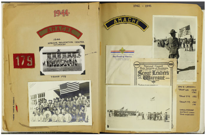 pages from a 73-page scrapbook documenting three generations of boy scouting in a Japanese American family