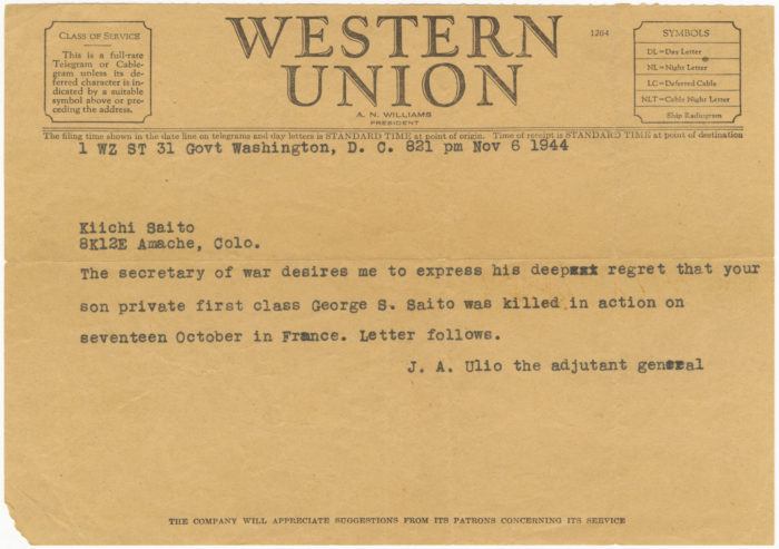 telegram to Kiichi Saito